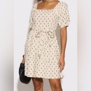 Sim & Sam Womens S Cream Black Dobby Polka Dot Milkmaid Dress Preppy Feminine